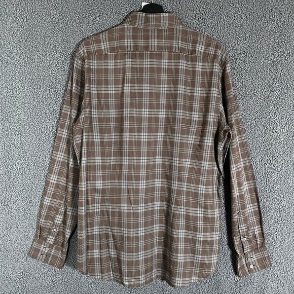 John Varvatos Plaid Button Up Long Sleeve Shirt - Men's Size M - Brown - Picture 2 of 9